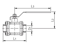 Кран шаровой AISI 304/316L резьба/резьба из трех частей схема